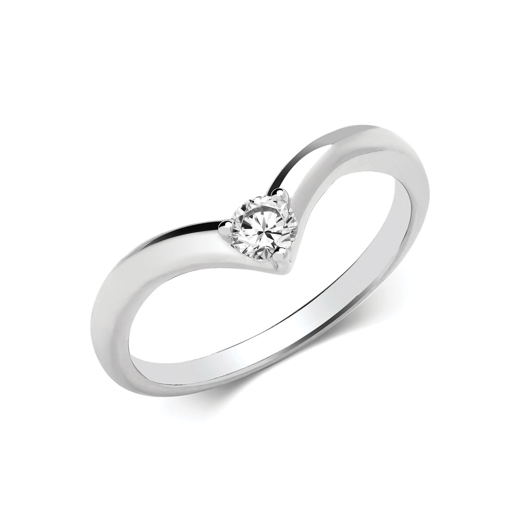 925 Sterling Silver Ladies Single Cubic Zirconia Wishbone Ring