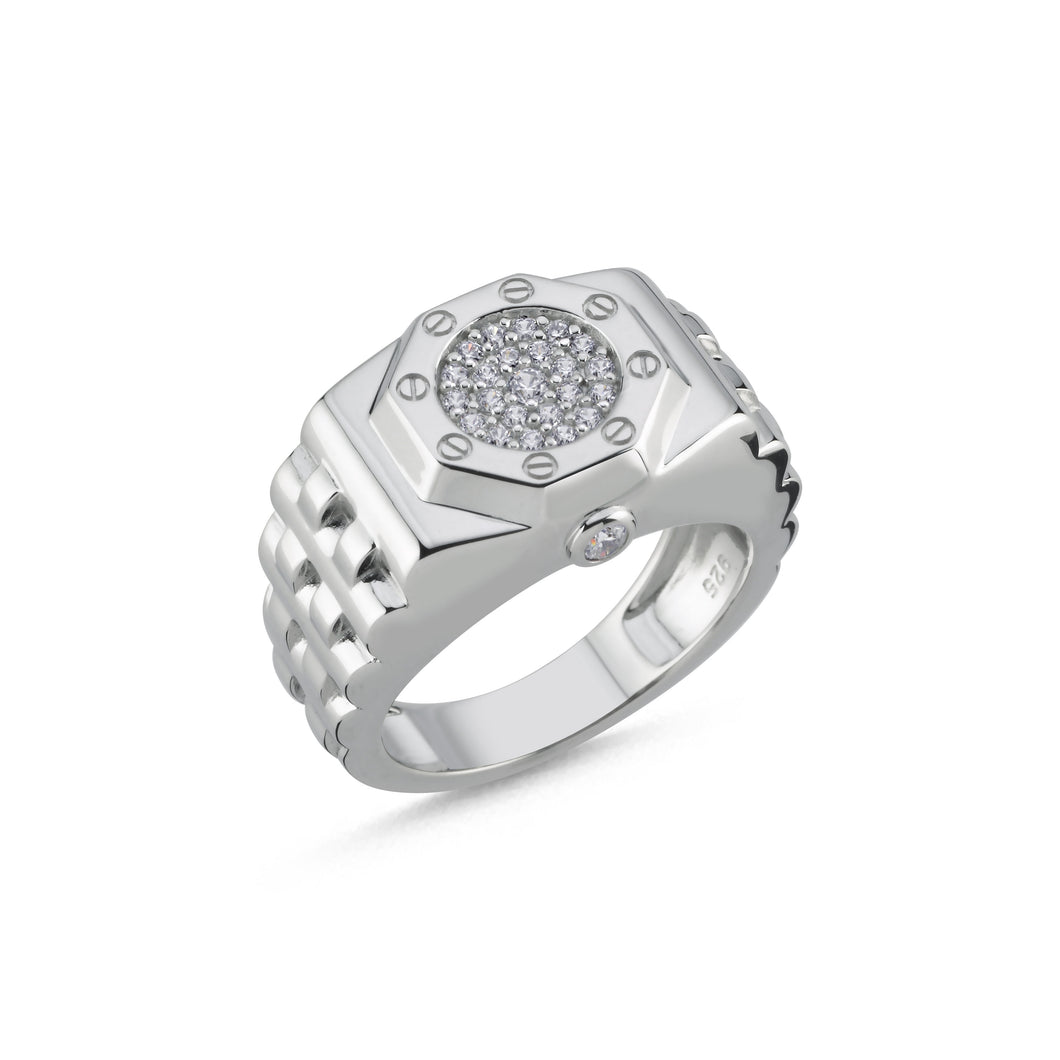925 Sterling Silver Gents Cubic Zirconia, Watch Design Ring