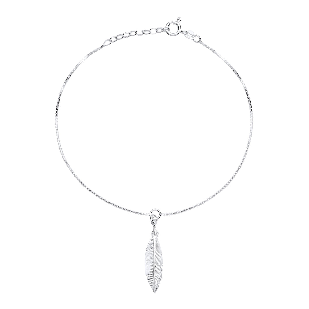 925 Sterling Silver Fancy Drop Feather Design Ankle Chain