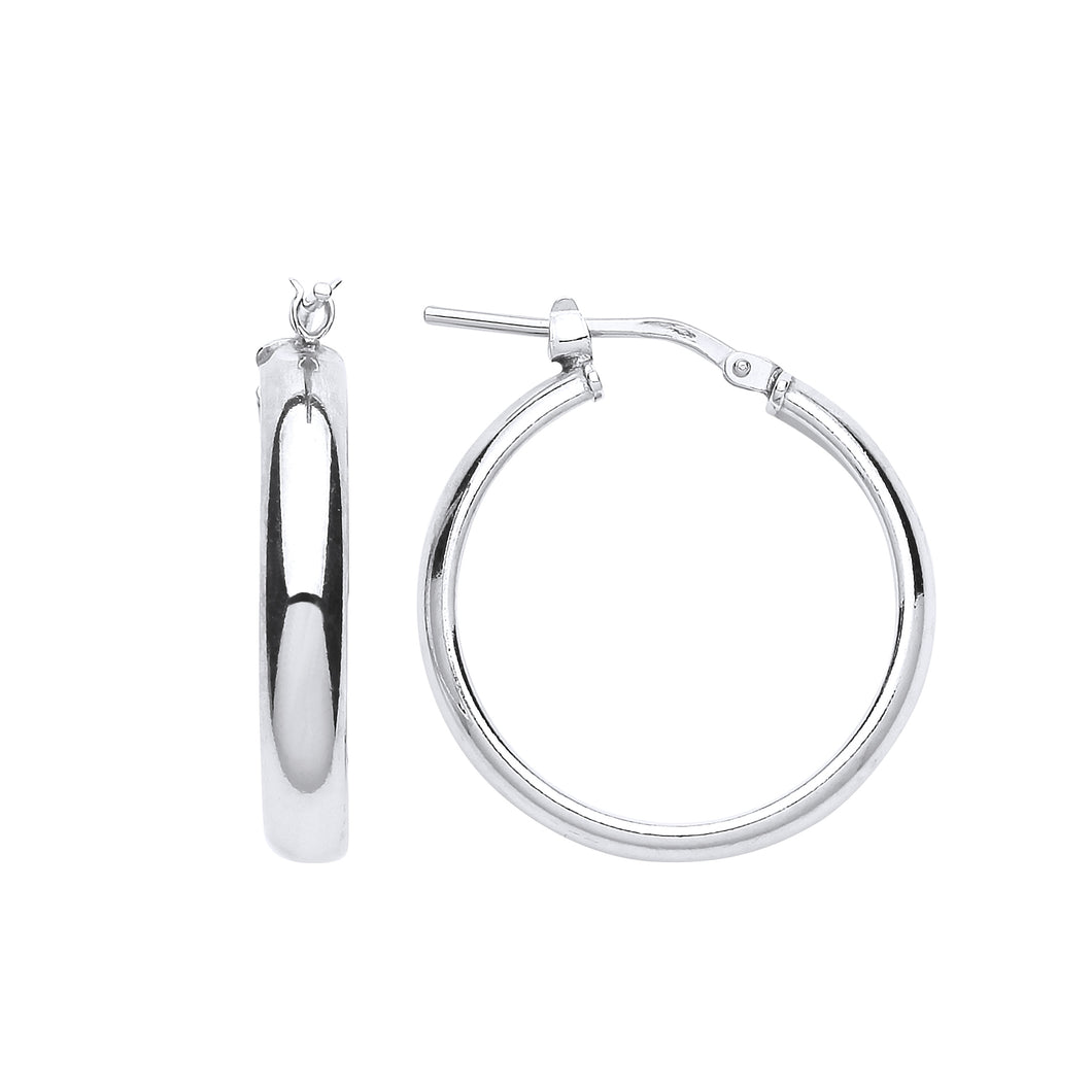 925 Sterling Silver 3mm Thick 23mm Hoop Earrings With Flat Interior