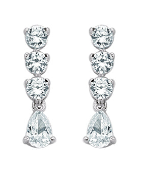 925 Sterling Silver Pear Shape Cubic Zirconia With Triple Round Cubic Zirconia Drop Earrings