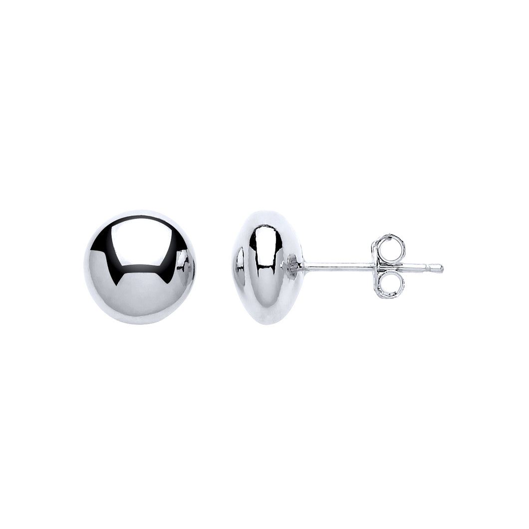 925 Sterling Silver 9mm Plain Flat Ball Stud Earrings