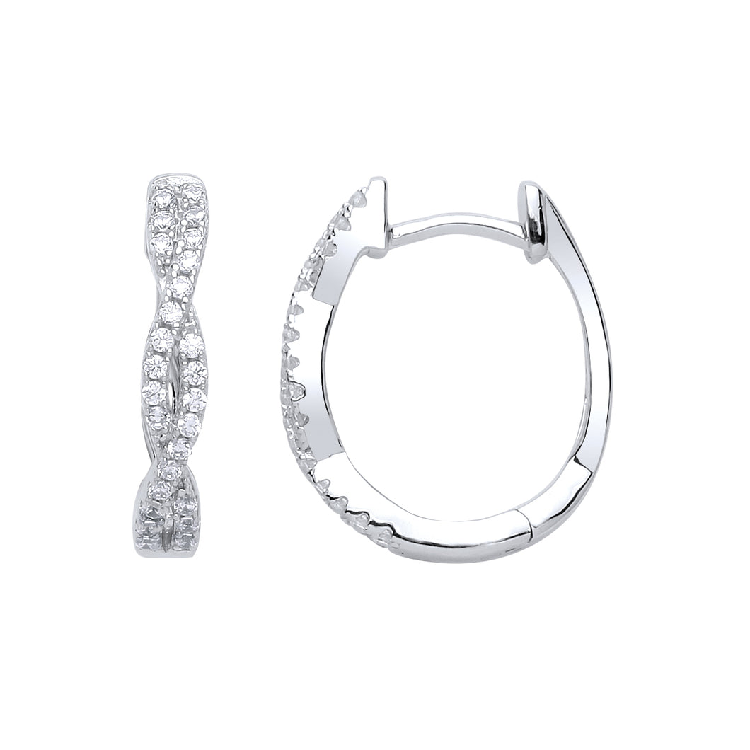 925 Sterling Silver Cubic Zirconia Fancy Entwined Hoop Earrings