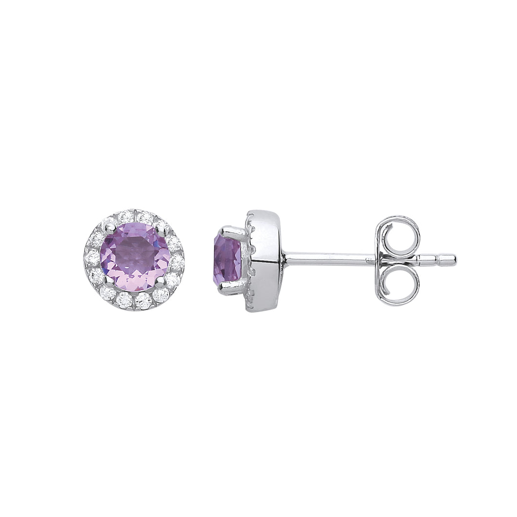 925 Sterling Silver Amethyst & Cubic Zirconia Halo Stud Earrings