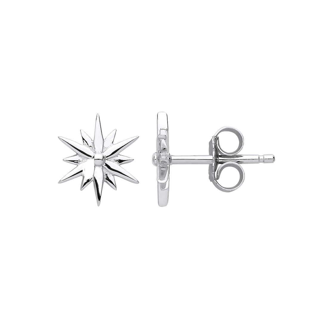 925 Sterling Silver Fancy Star Stud Earrings