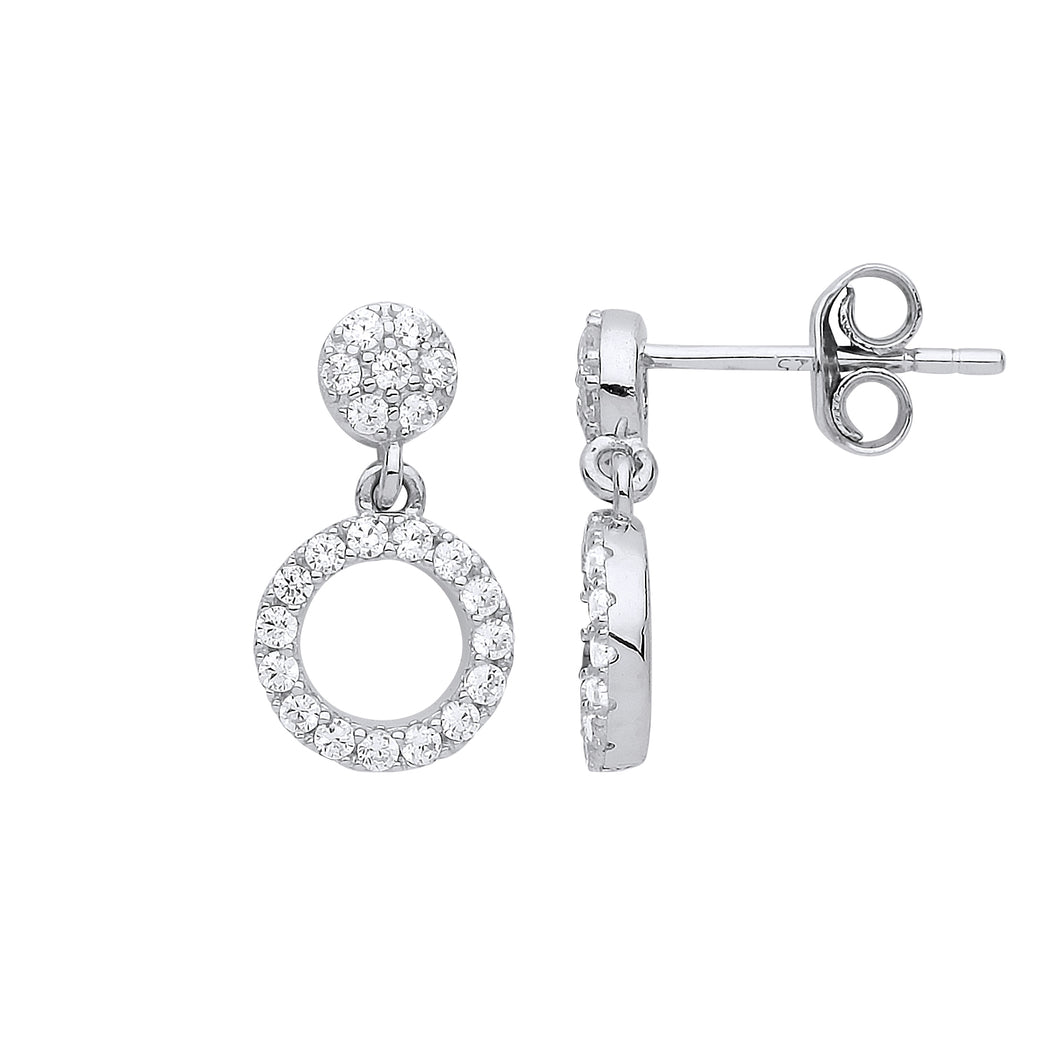 925 Sterling Silver Cubic Zirconia Circle Drop Earrings