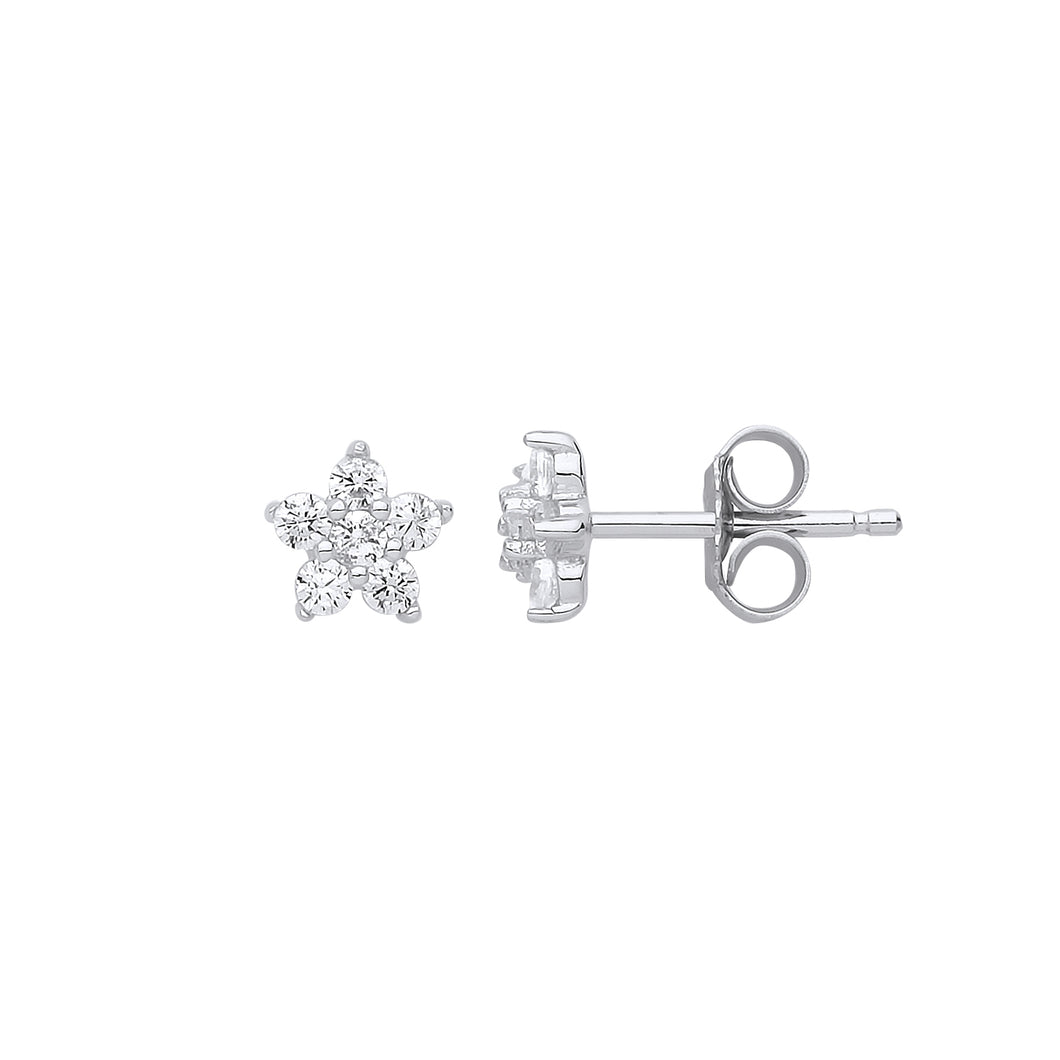 925 Sterling Silver Small Cubic Zirconia Flower Stud Earrings