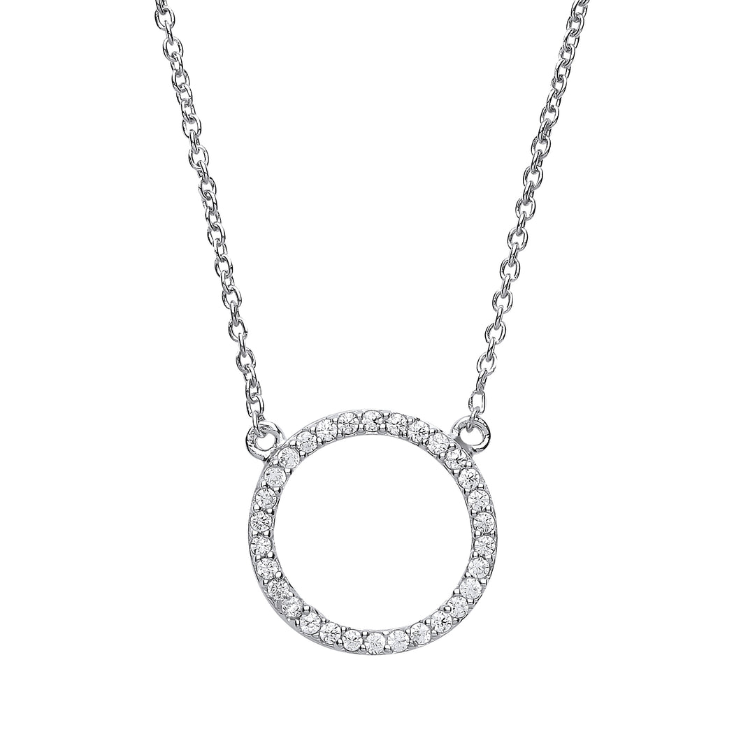 925 Sterling Silver Open Circle Cubic Zirconia Necklace & Pendant
