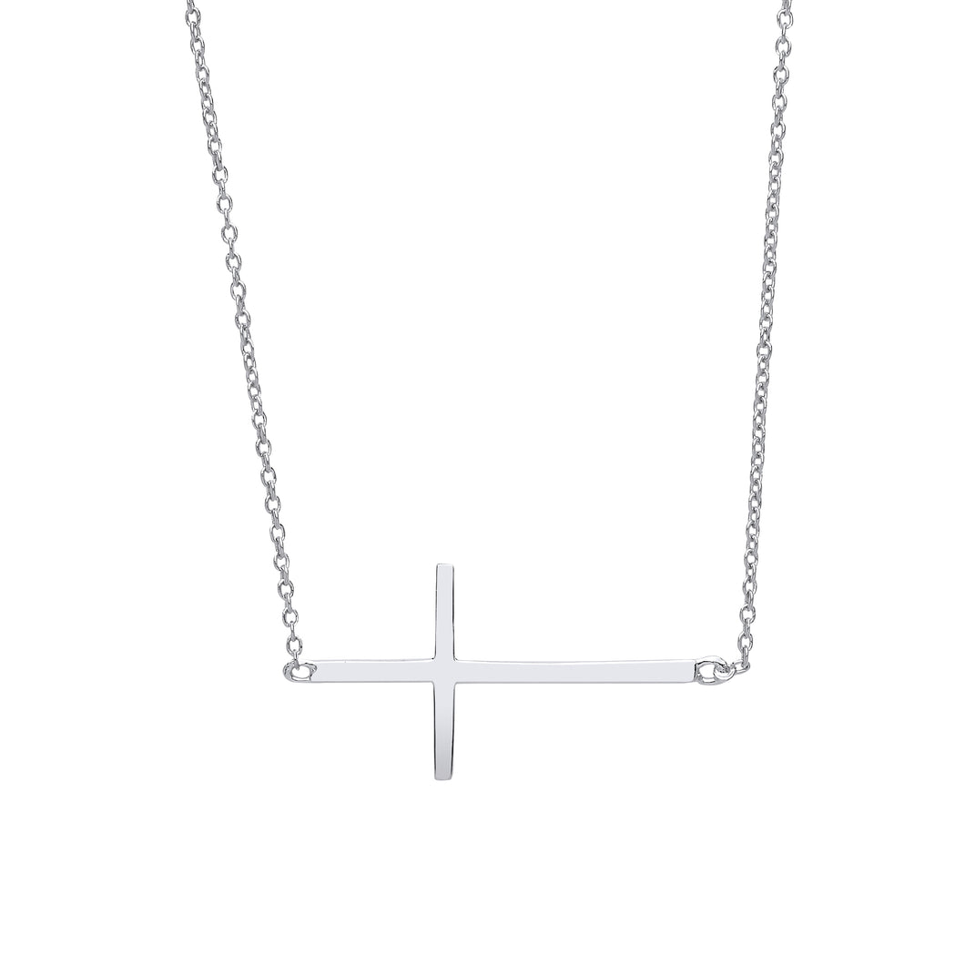 925 Sterling Silver Dainty Necklace With Side Ways Cross Pendant