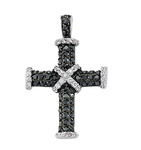 925 Sterling Silver Hallmarked Black And Clear Cubic Zirconia Cross Pendant