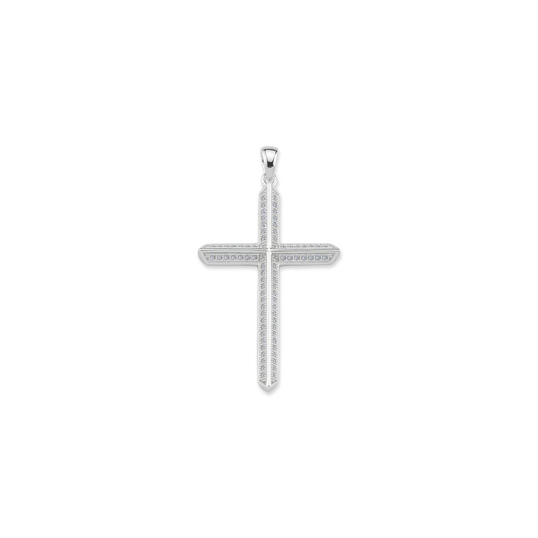 925 Sterling Silver Cubic Zirconia Pave Set Cross Pendant