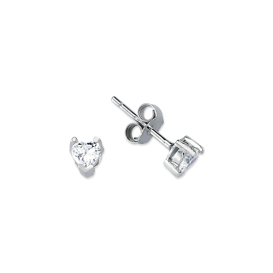 925 Sterling Silver 4mm Heart Clear Cubic Zirconia Stud Earrings