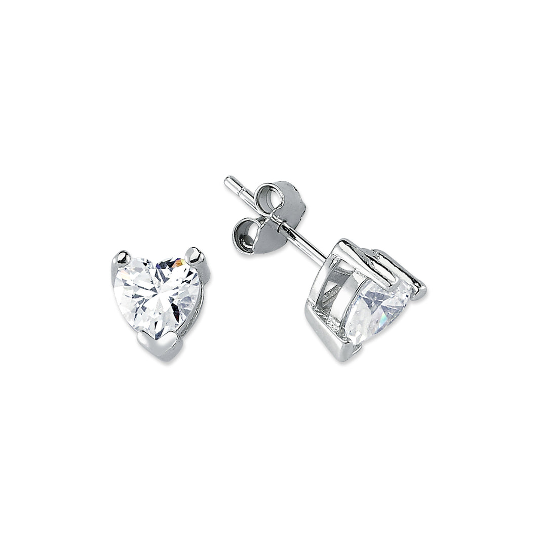 925 Sterling Silver 6mm Heart Clear Cubic Zirconia Stud Earrings
