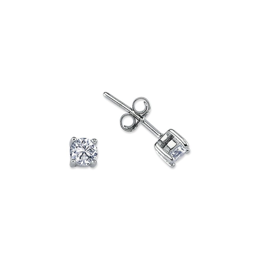 925 Sterling Silver 4mm Round Clear Cubic Zirconia Stud Earrings