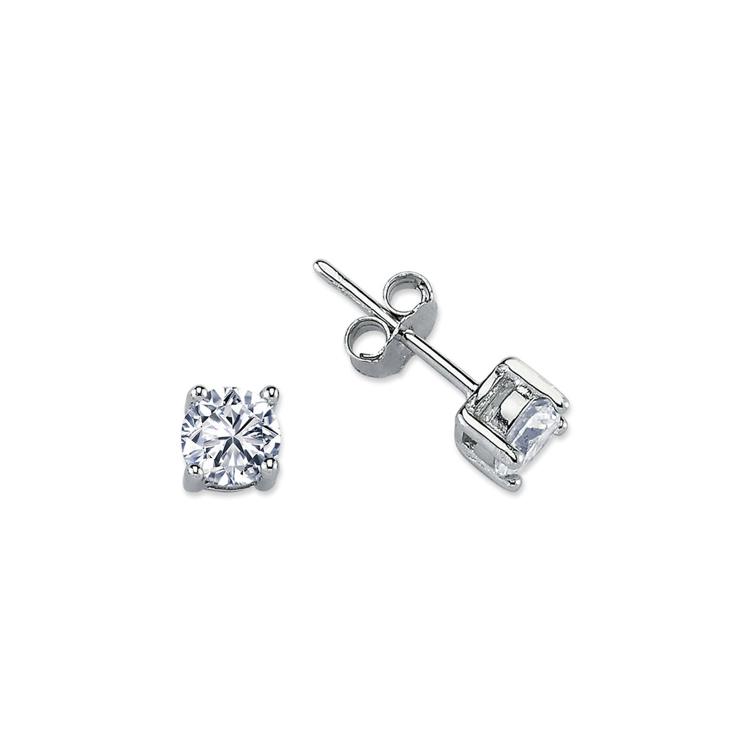925 Sterling Silver 5mm Round Clear Cubic Zirconia Stud Earrings