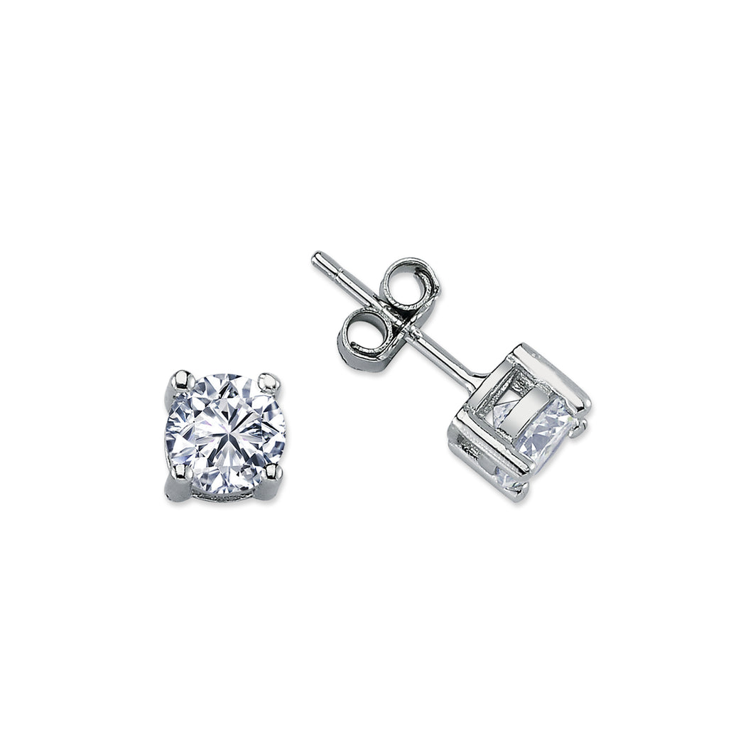 925 Sterling Silver 6mm Round Clear Cubic Zirconia Stud Earrings