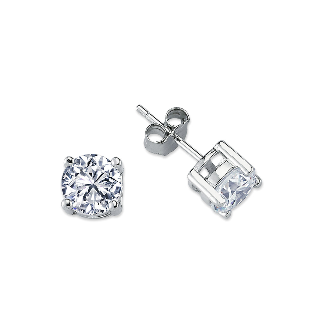 925 Sterling Silver 7mm Round Clear Cubic Zirconia Stud Earrings