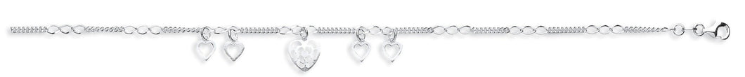 925 Sterling Silver Fancy Drop Heart Design Ankle Chain
