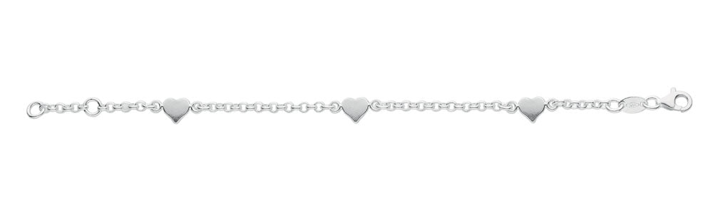 925 Sterling Silver Baby 3 Plain Heart Belcher Chain Bracelet