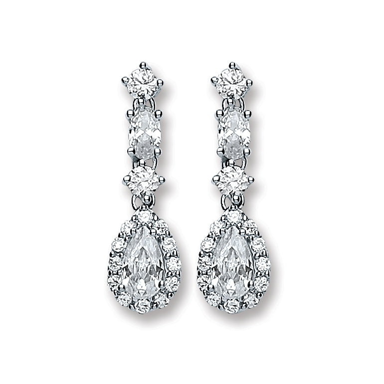 925 Sterling Silver Cubic Zirconia Graduating Teardrop/Pear Drop Earrings