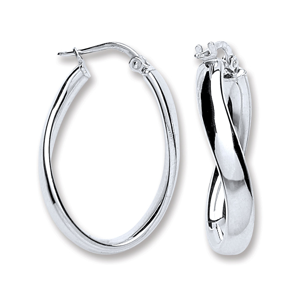 925 Sterling Silver Wavy Plain Oval Hoop Earrings
