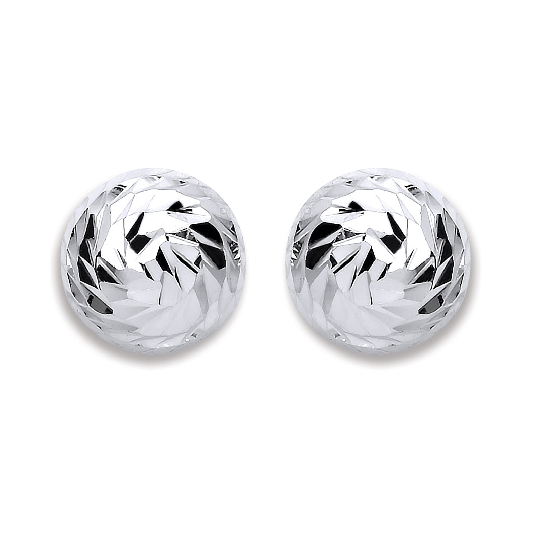 925 Sterling Silver Fancy 10mm Half Ball Stud Earrings