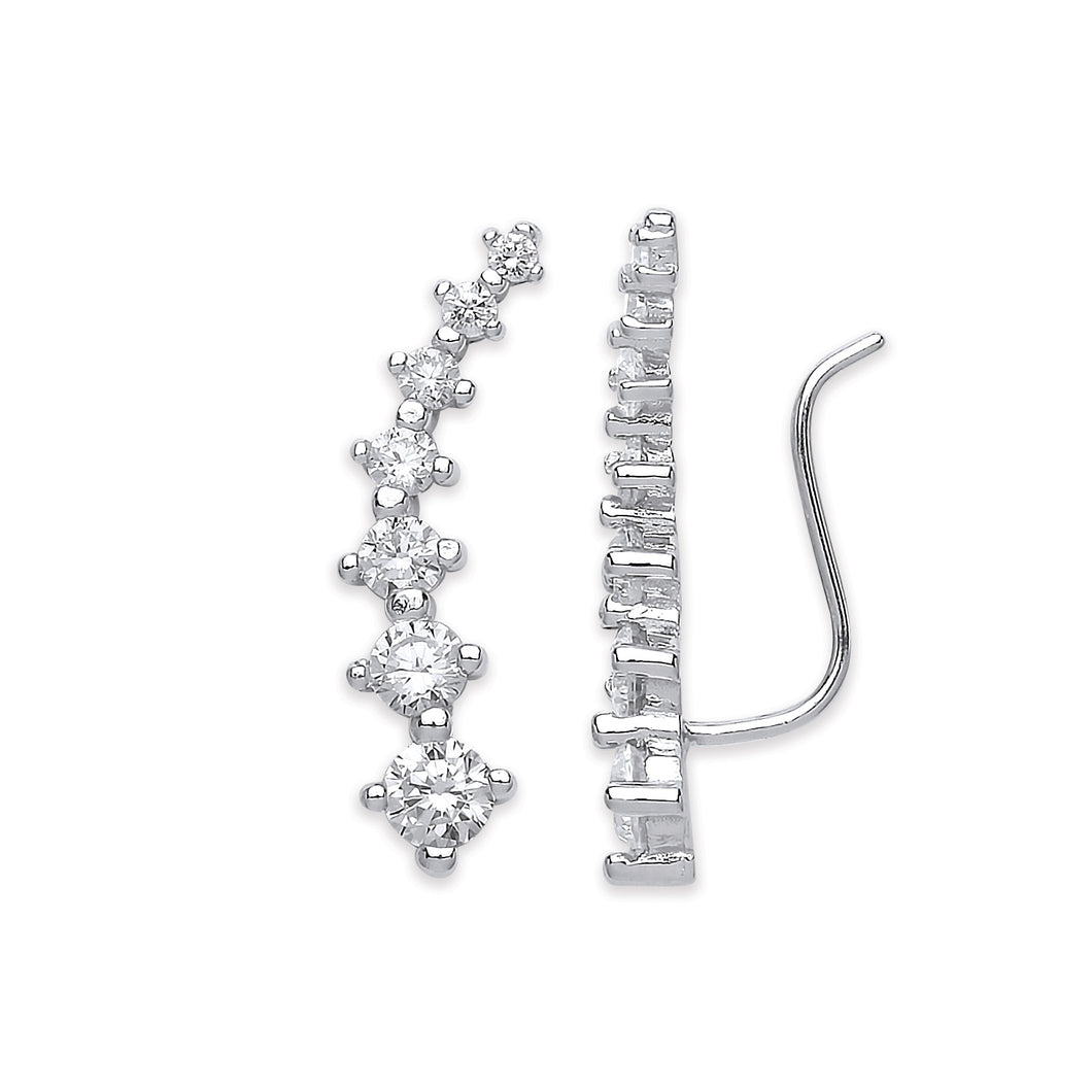 925 Sterling Silver Single Row Graduated Cubic Zirconia Climber Earrings