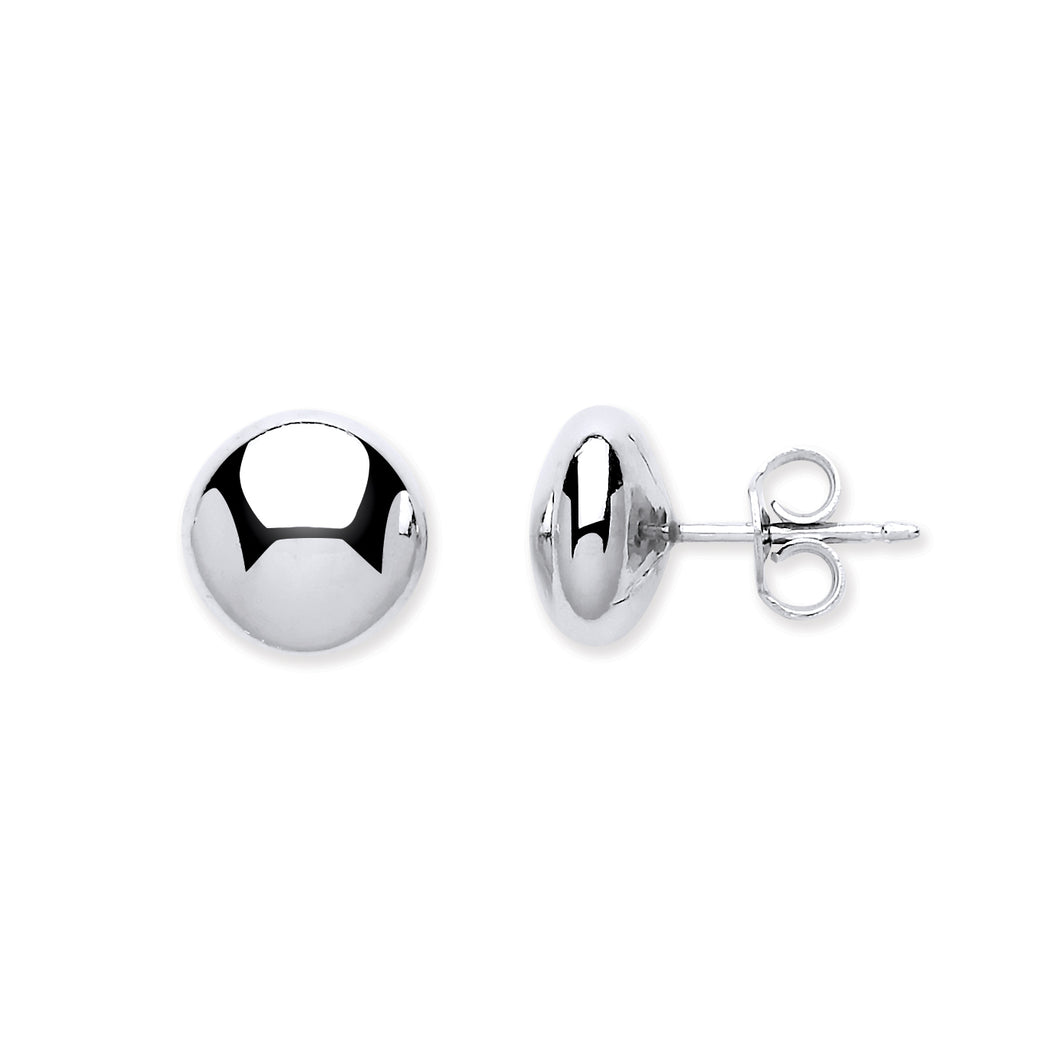 925 Sterling Silver 10mm Plain Flat Ball/Button Stud Earrings