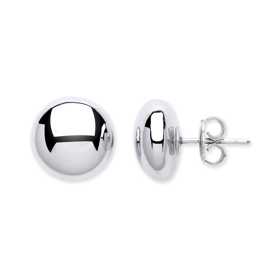 925 Sterling Silver 13mm Plain Flat Ball/Button Stud Earrings