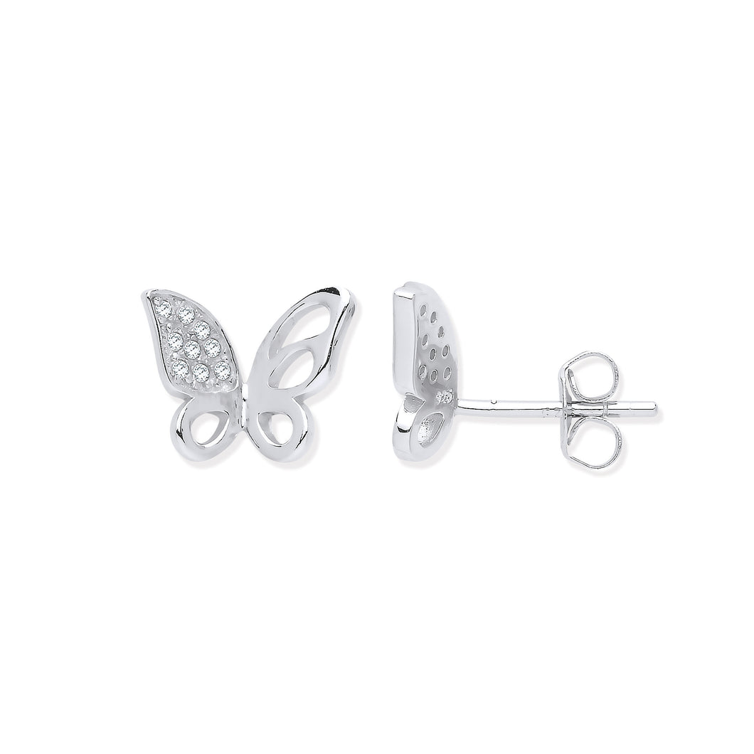 925 Sterling Silver Cubic Zirconia Butterfly Stud Earrings