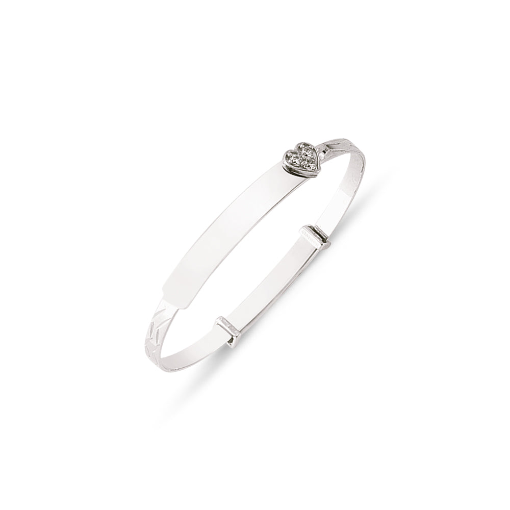 Baby 925 Sterling Silver c/z Heart Expandable ID Bangle