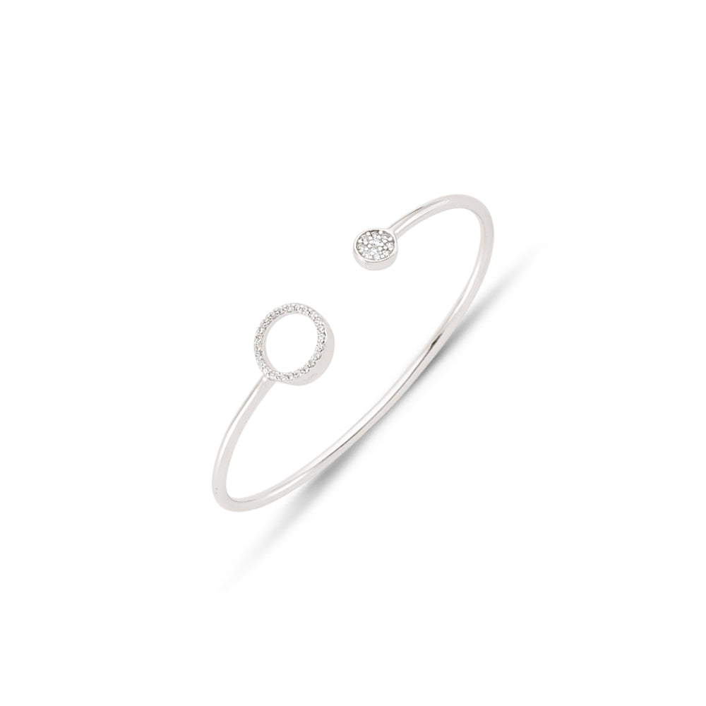 Baby 925 Sterling Silver Open And Closed Circle Cubic Zirconia Torque Bangle