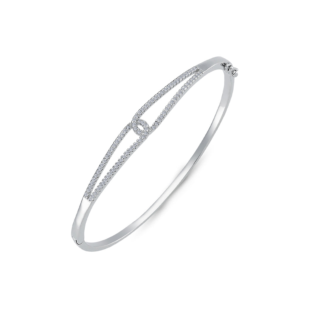 925 Sterling Silver Ladies Interlocking Cubic Zirconia Hinged Bangle