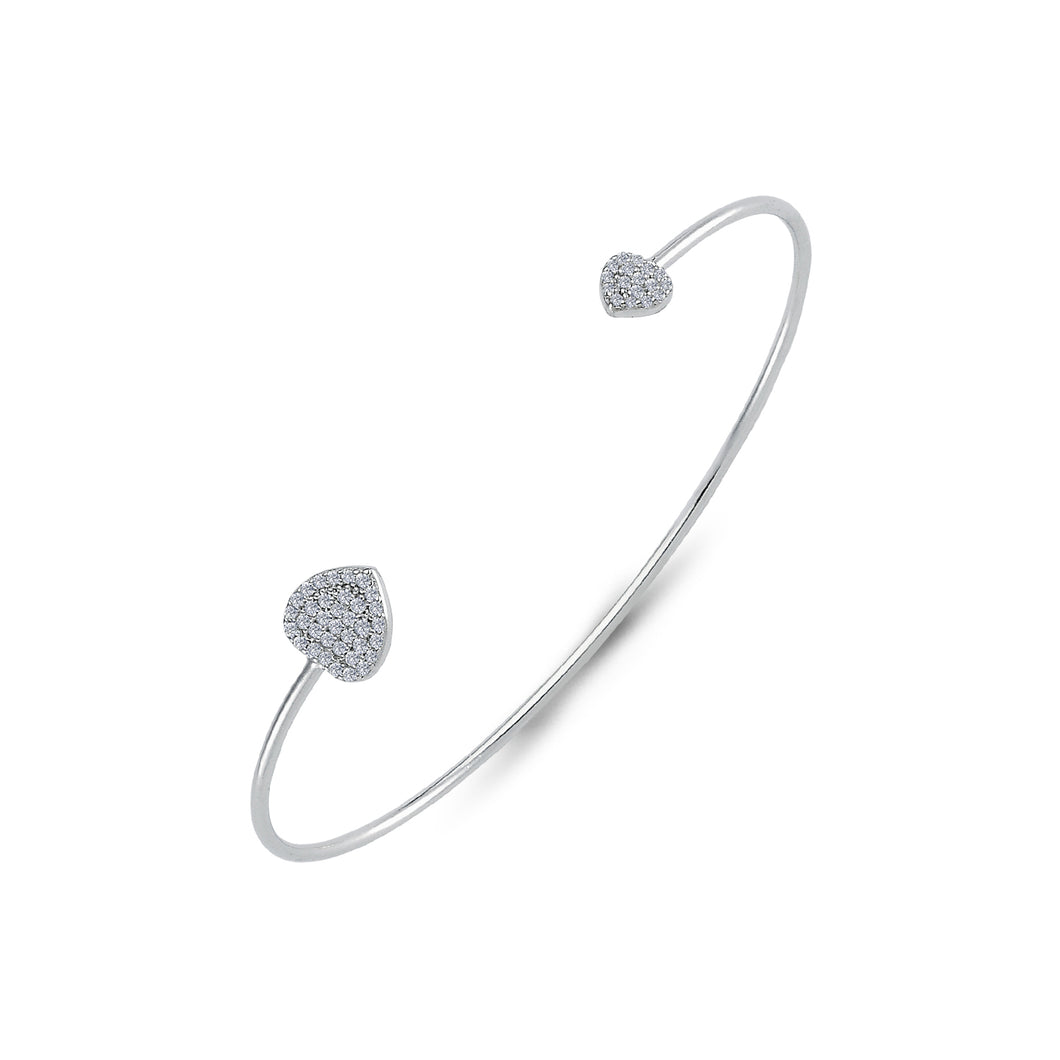 925 Sterling Silver Ladies Small And Medium Cubic Zirconia Heart Torque Bangle