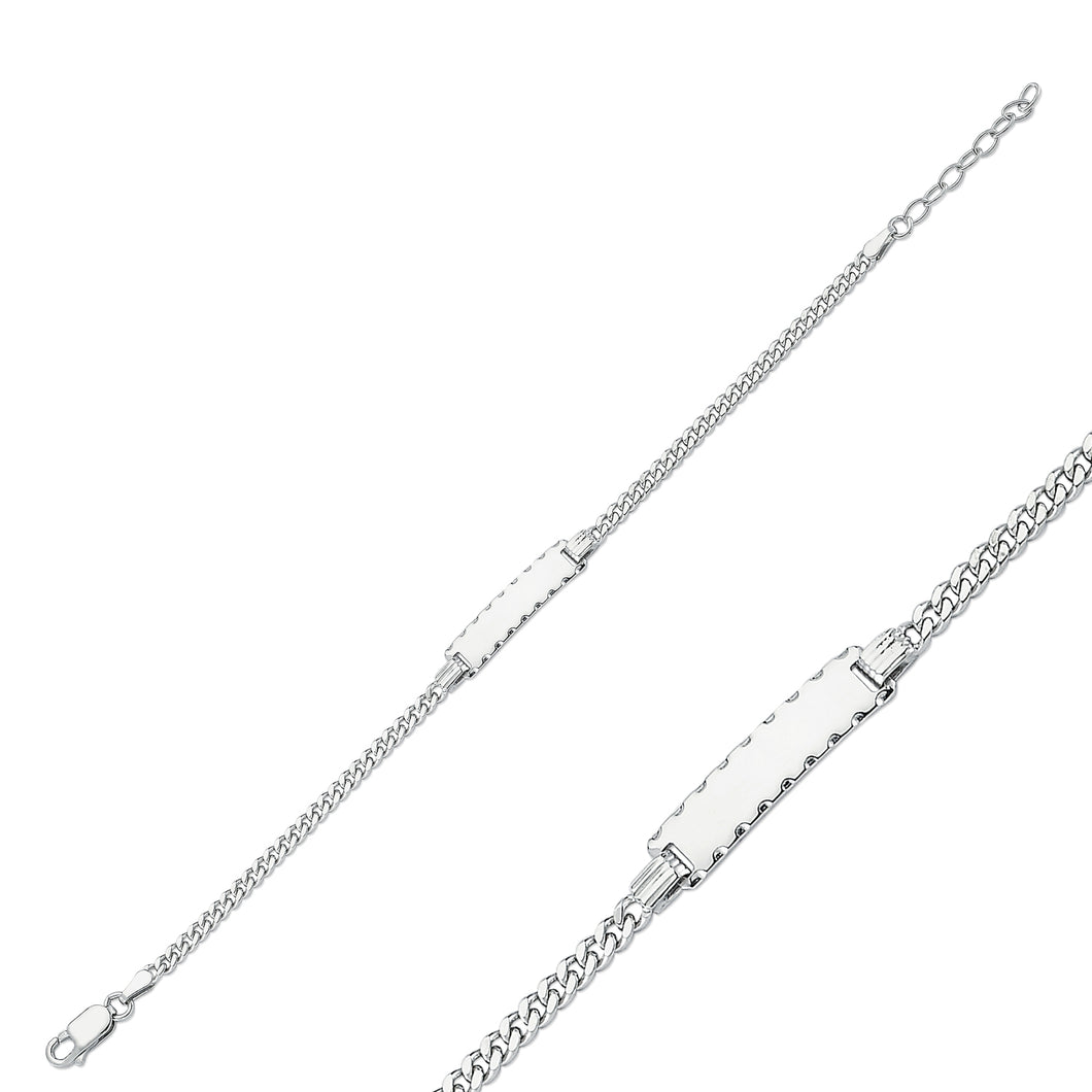 Baby 925 Sterling Silver  ID Bracelet With Fancy Edging Bracelet