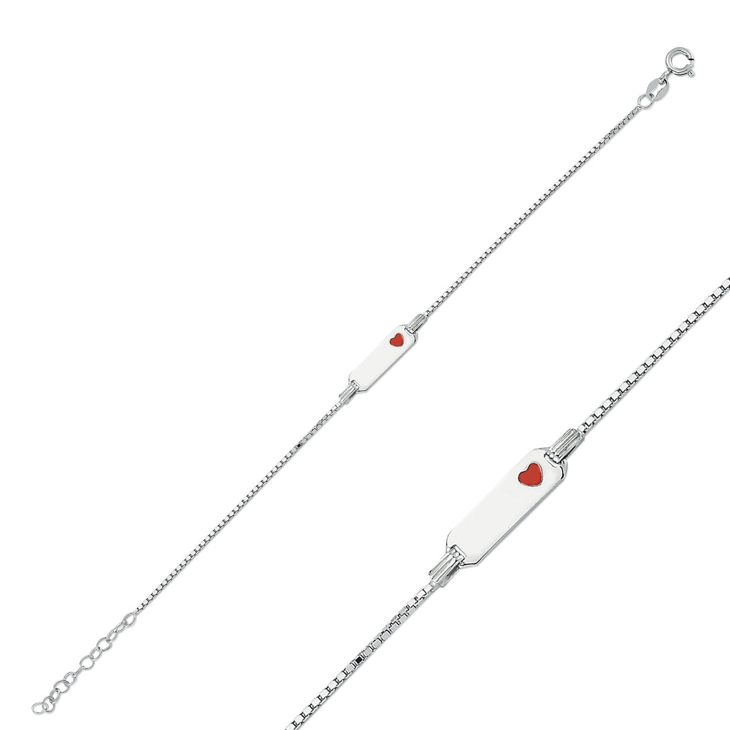 Baby 925 Sterling Silver Red Enamel Heart ID Bracelet