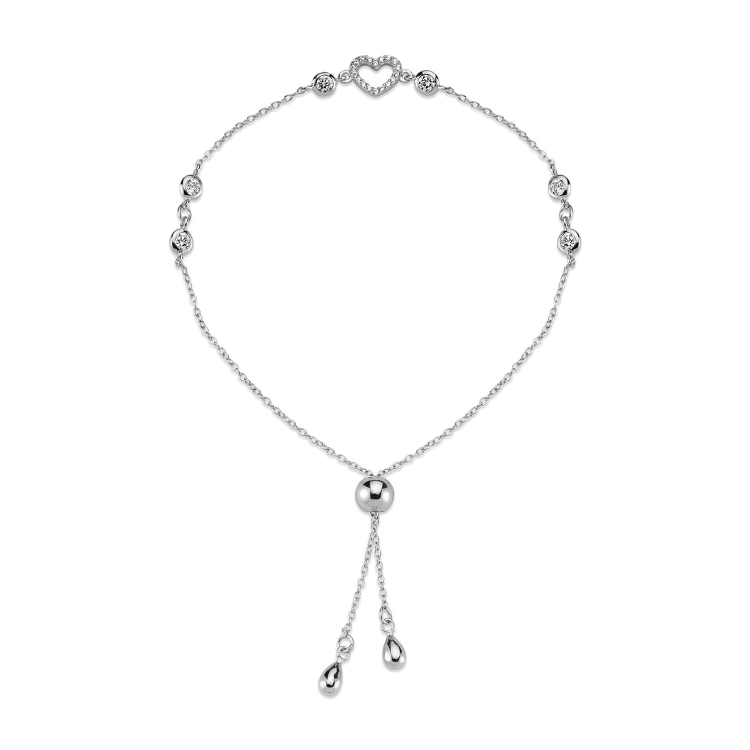 Baby / Kids 925 Sterling Silver Adjustable/Extendable Cubic Zirconia Open Heart Bracelet