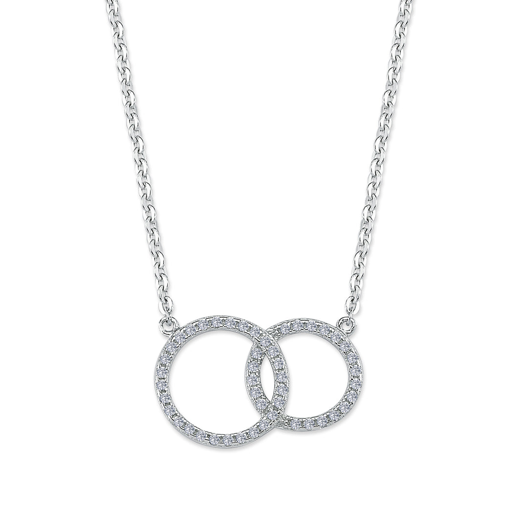 925 Sterling Silver Interlocking/Linked 2 Cubic Zirconia Open Circles Pendant And Necklace