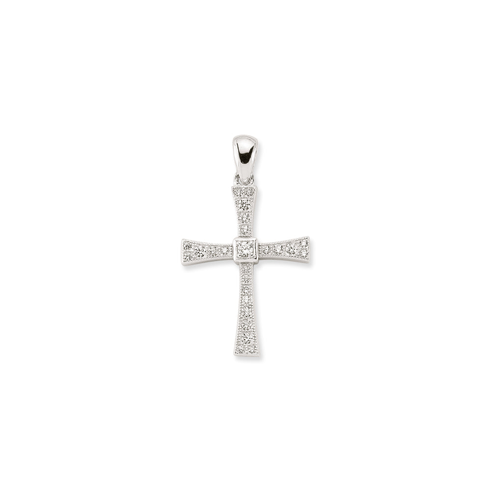 925 Sterling Silver Cubic Zirconia Byzantine Style Cross Pendant
