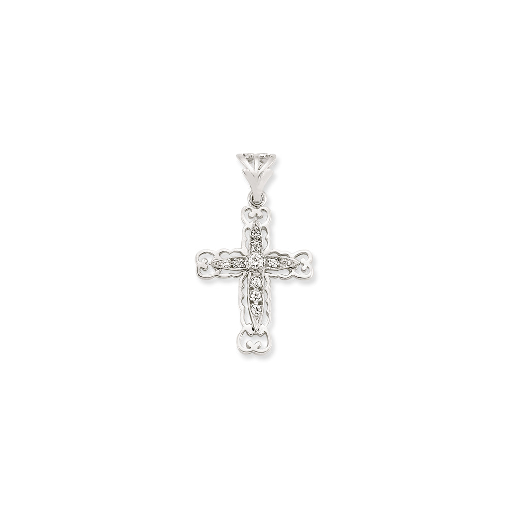 925 Sterling Silver Small Cubic Zirconia Fancy Cross Pendant