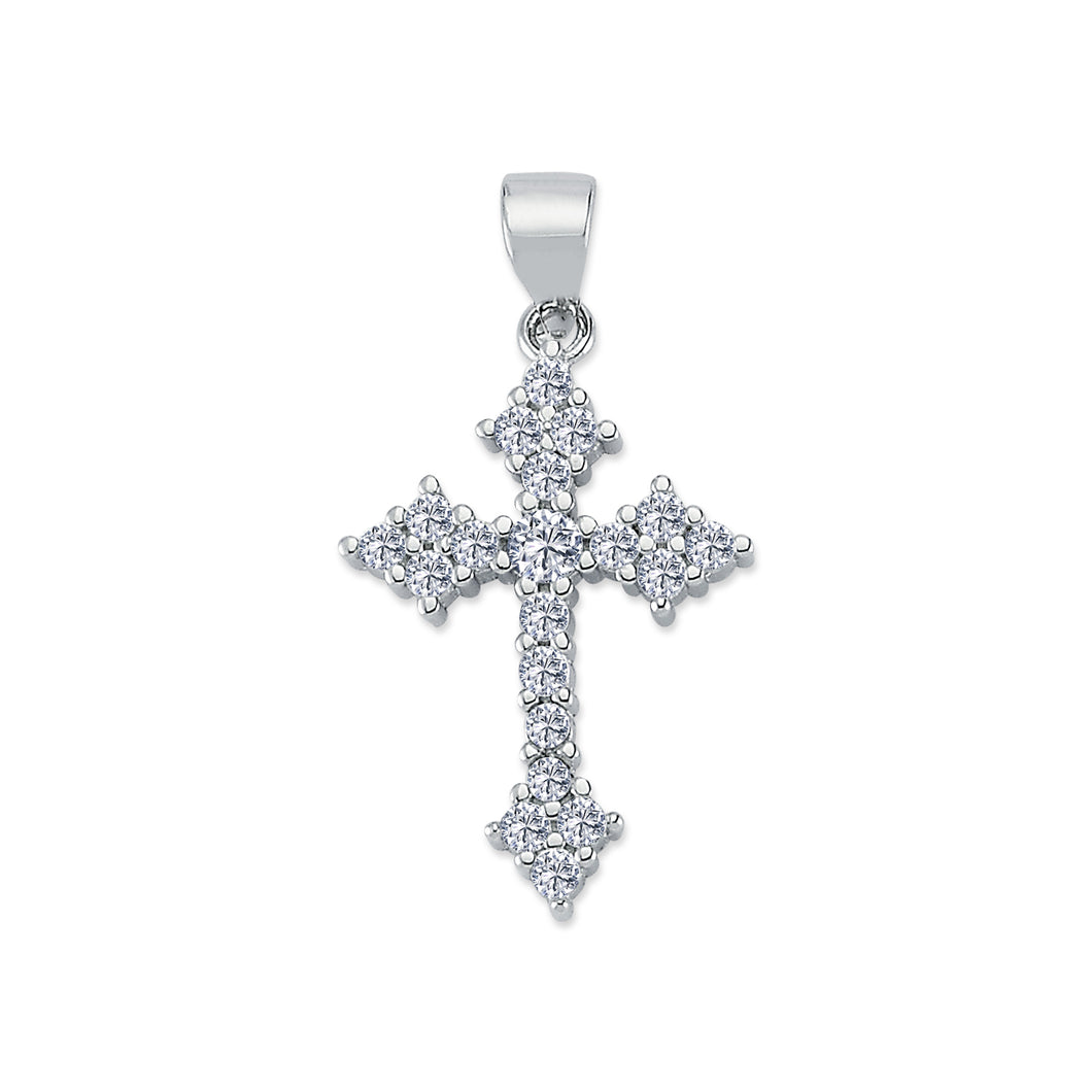 925 Sterling Silver Cubic Zirconia Arrow Design Cross Pendant