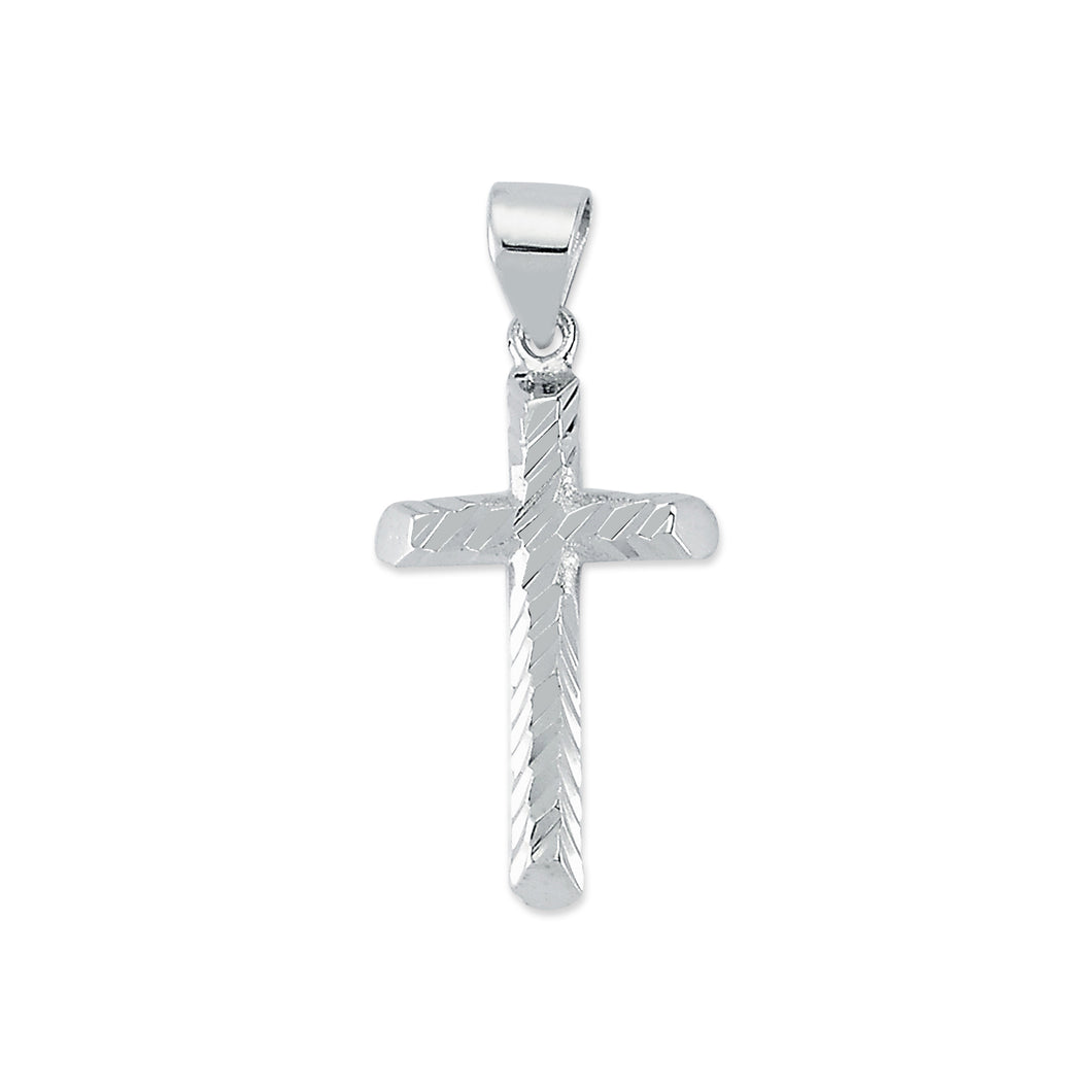 925 Sterling Silver Plain Diamond Cut Cross Pendant