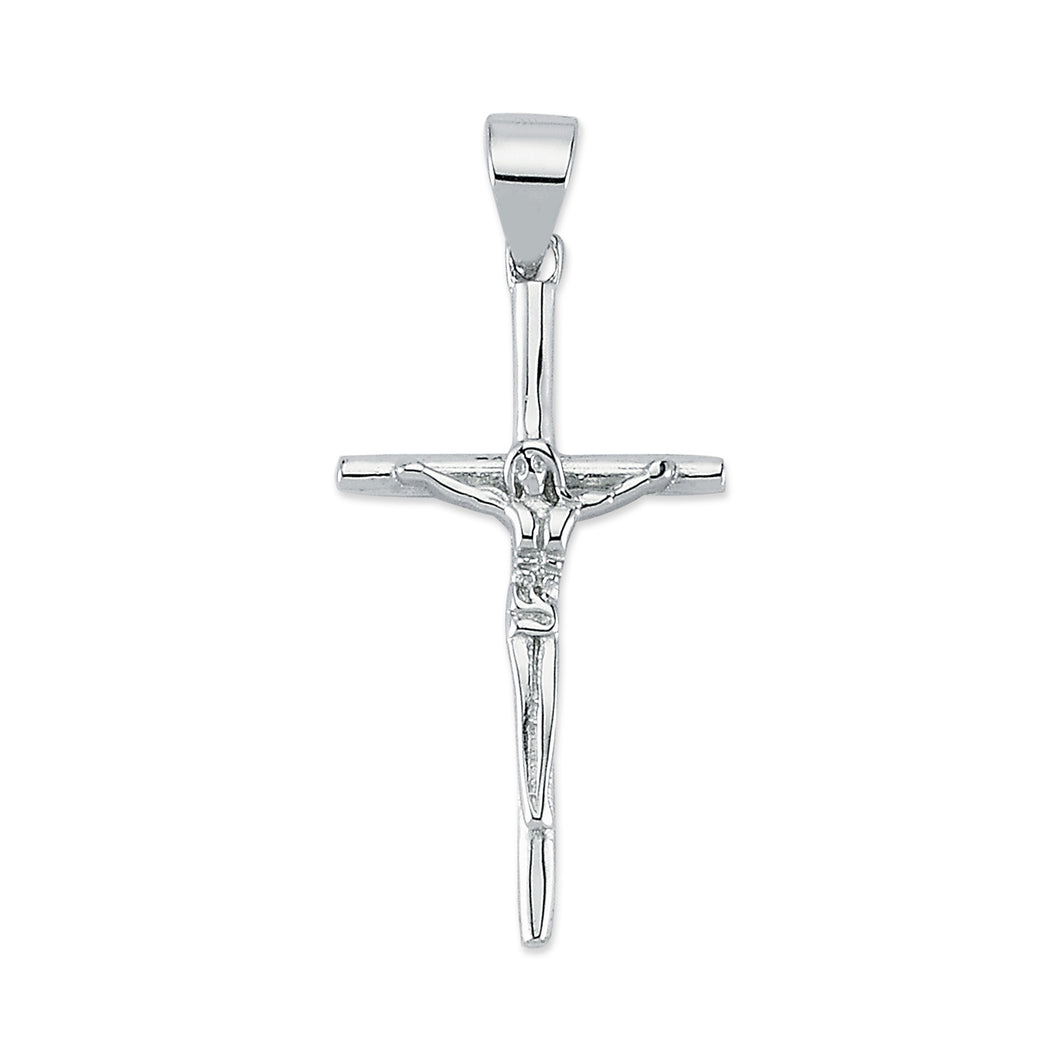 925 Sterling Silver Plain Thin Tube Crucifix Pendant
