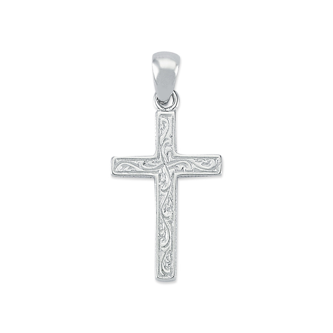 925 Sterling Silver Hallmarked Engraved Pattern Cross Pendant