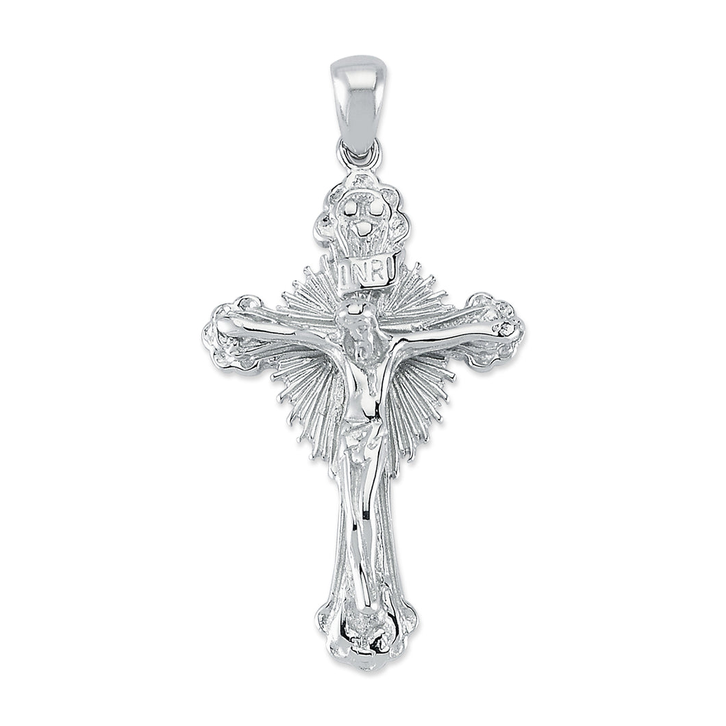 925 Sterling Silver Plain INRI Engraved Crucifix Cross Pendant
