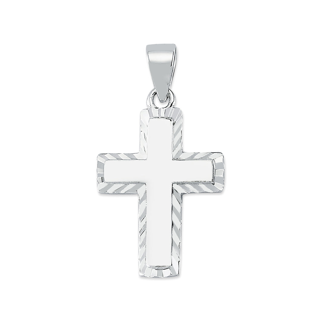 925 Sterling Silver Fancy Diamond Cut Cross Pendant