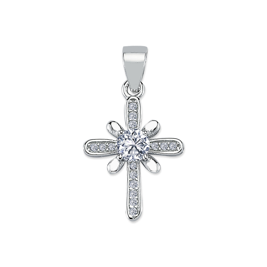 925 Sterling Silver Cubic Zirconia Fancy Cross Pendant