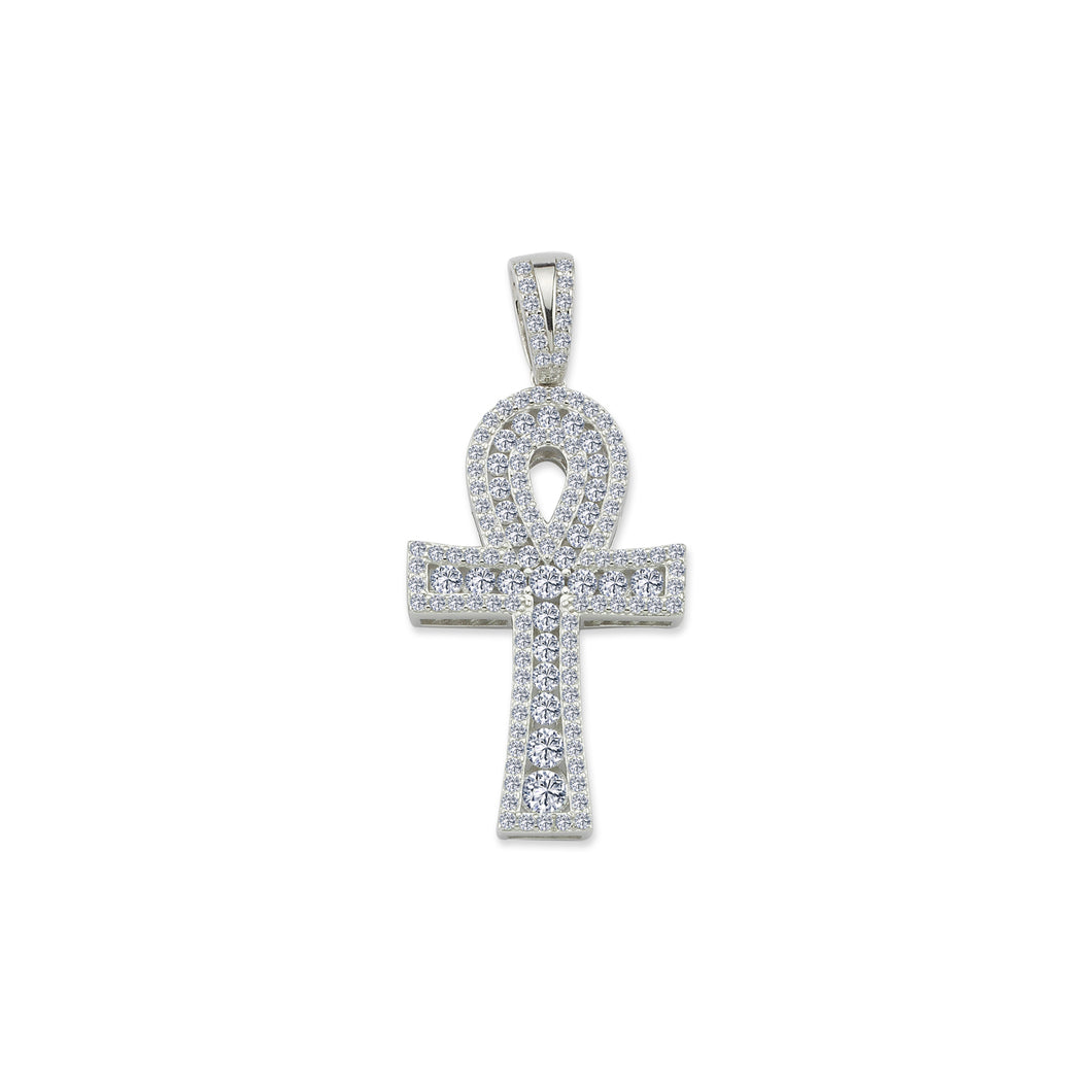 925 Sterling Silver Cubic Zirconia Ankh Cross Pendant