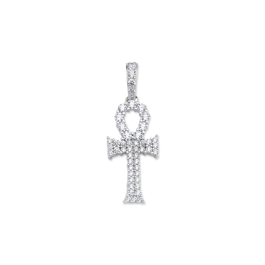 925 Sterling Silver Cubic Zirconia Pave Set Ankh Cross Pendant