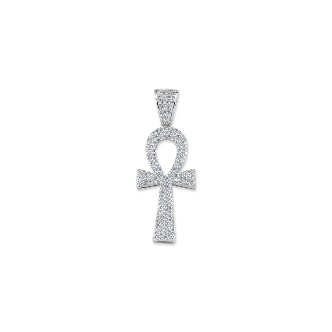 925 Sterling Silver Cubic Zirconia Ankh Cross Pendant
